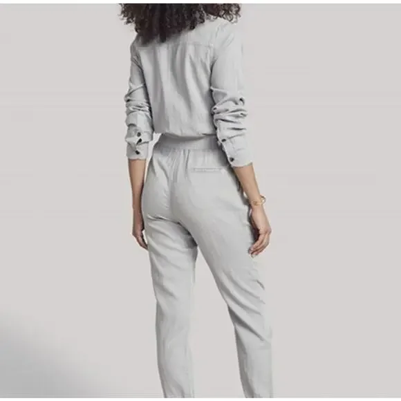 Faherty Arlie Day Jumpsuit Stone Gray Size L Minimalist Comfort Utility Classic - Picture 3 of 6